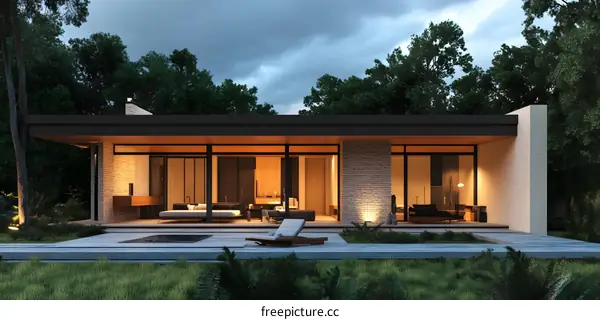 Modern Minimalist House Design with Wooden Beams and Stone Walls