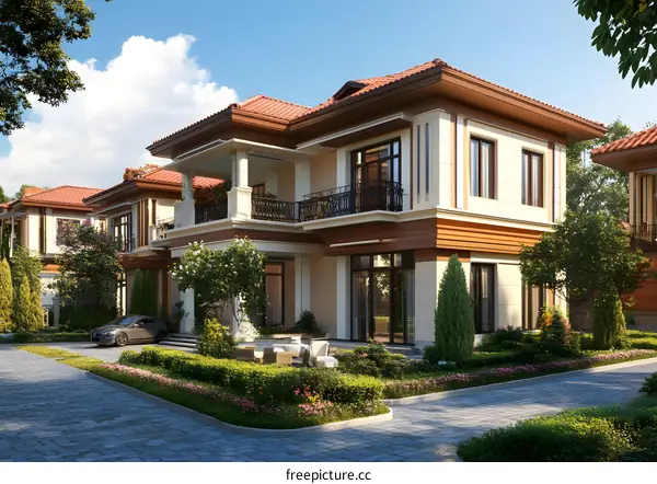 Modern Luxury Home Exterior Design With Balcony and Landscaping