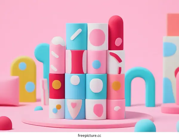 Abstract Colorful 3D Shapes Design