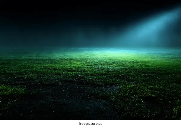 Nighttime Stadium Grass Field Under Spotlight