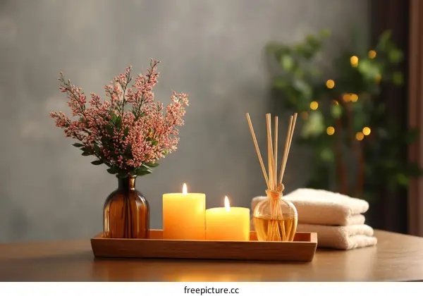 Relaxing Spa Arrangement with Candles and Flowers