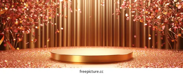Luxury Gold Product Display Podium with Glitter Background