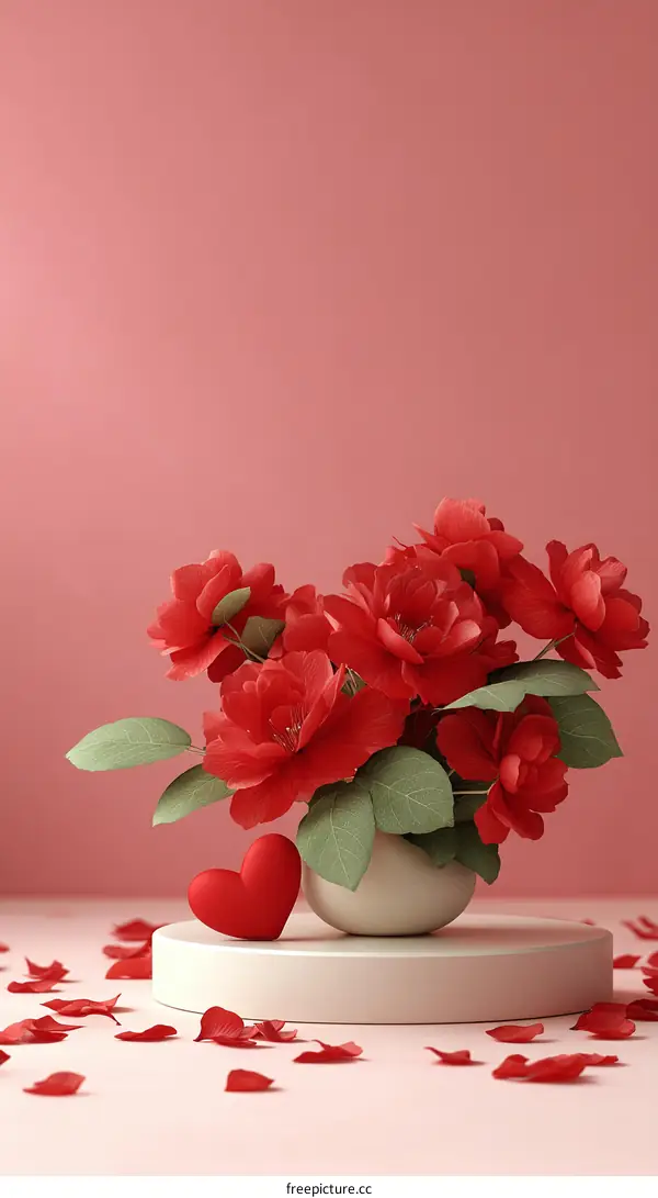 Red Roses and a Heart on a Display