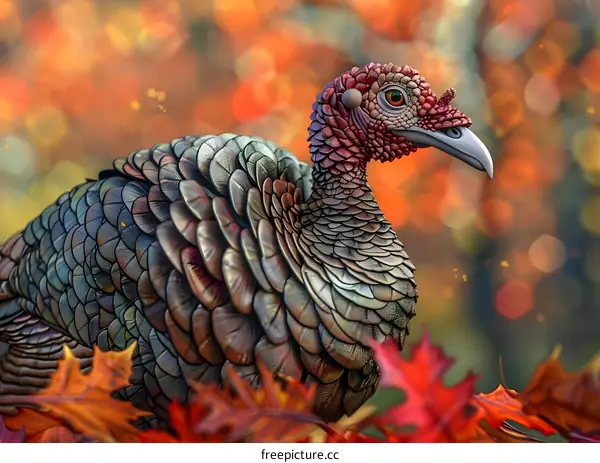 Wild Turkey in Autumn Leaves