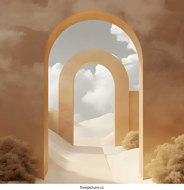 Minimalist Arches with Desert Landscape Background