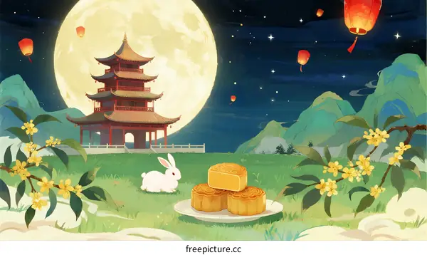 Mid-Autumn Festival Scene with Traditional Chinese Pavilion
