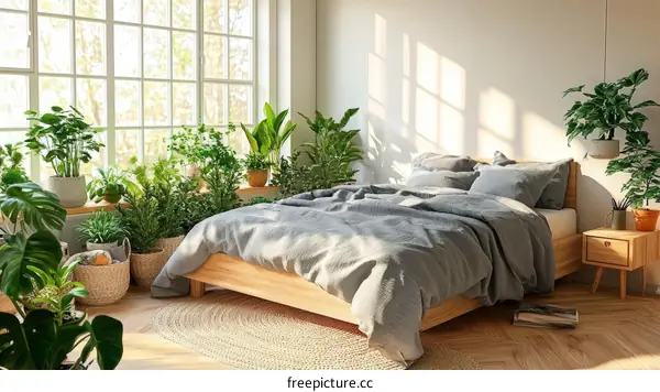 Cozy Bedroom with Sunlight and Plants