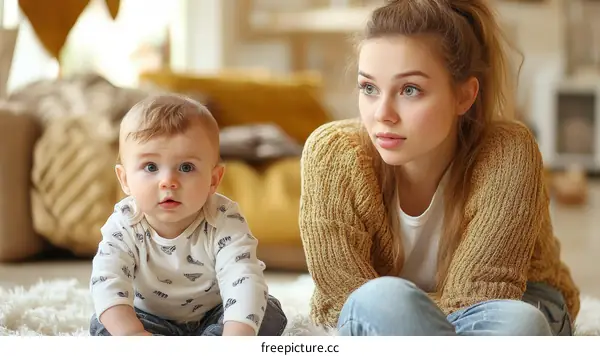 Adorable Baby and Sister Spending Quality Time Together at Home