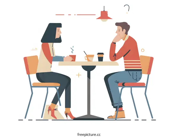 Couple Sitting At A Table In A Cafe Drinking Coffee