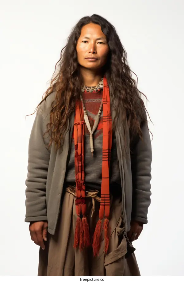 Portrait of a Uyghur woman in traditional dress