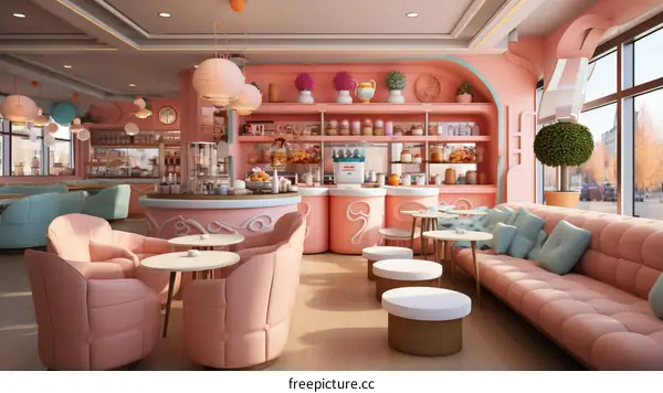 pink modern cafe interior design