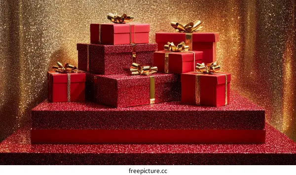 Stacked Gift Boxes with Festive Decorations