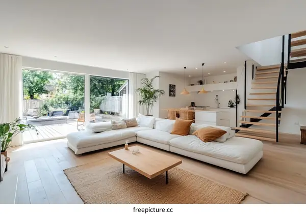 Modern Open-Plan Living Room with Garden View