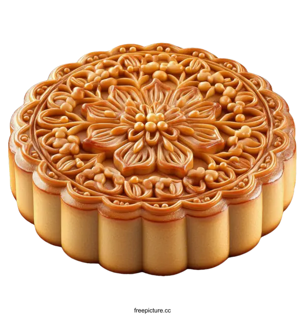 [Transparent Background PNG]Exquisite Mid-Autumn Mooncake with Intricate Floral Design
