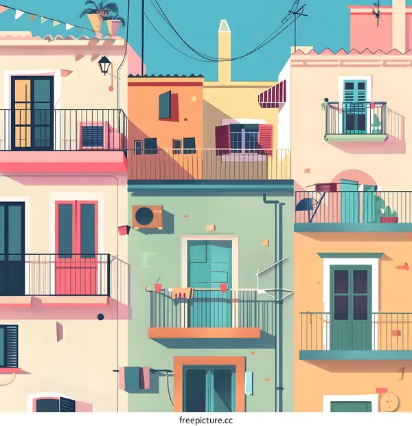 Colorful Mediterranean Architecture Illustration
