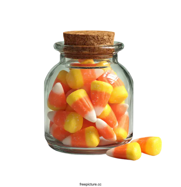 [Transparent Background PNG]Candy Corn in a Glass Jar Halloween Treat