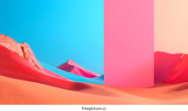 Abstract Desert Landscape with Pink and Blue Mountains