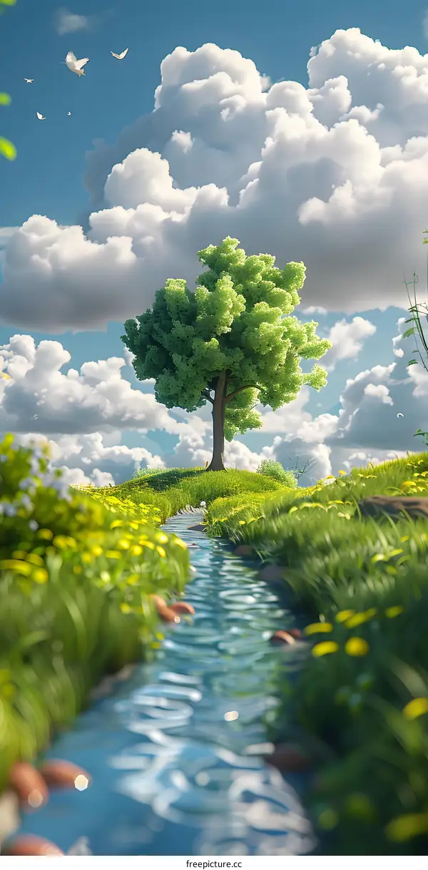 Small river in the middle of a green field