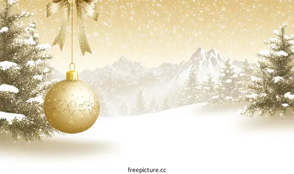 Golden Christmas Ornament Snowy Mountain Landscape