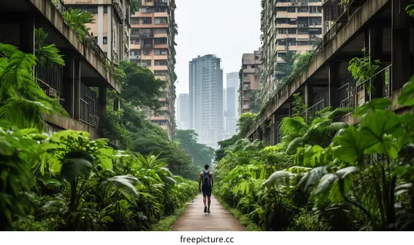 lush foliage reclaims city streets