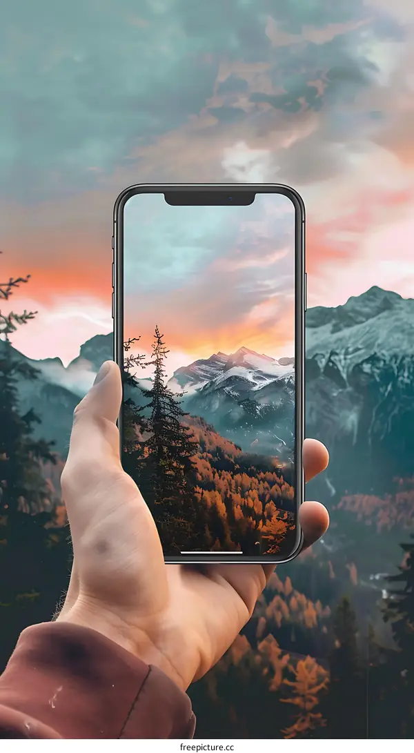 Hand Holding Phone With Landscape Image