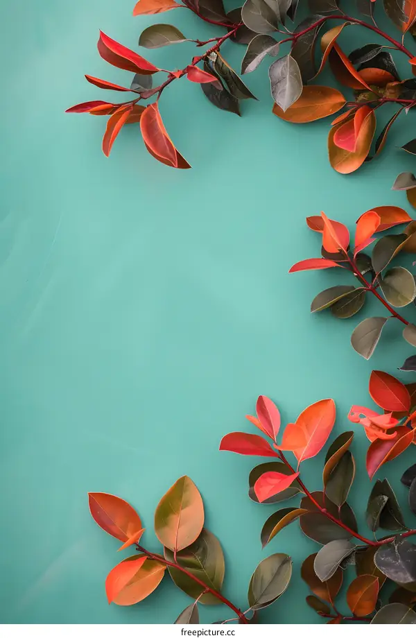 Green Background with Orange Leaves