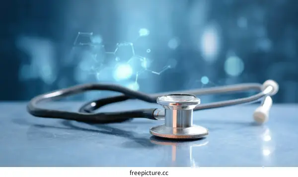 Medical Stethoscope on a Smooth Surface with Abstract Background