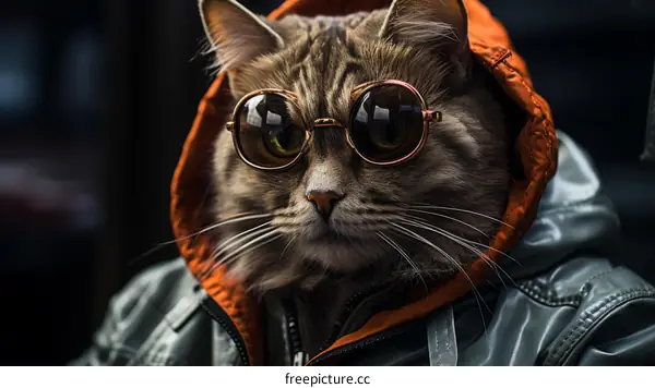 A cat wearing sunglasses and a jacket