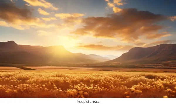 Field of flowers with mountains in the background