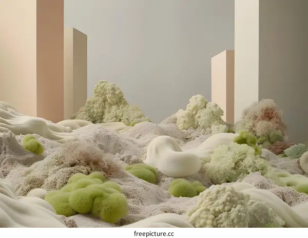 Abstract 3D Landscape with Beige and Green Colors
