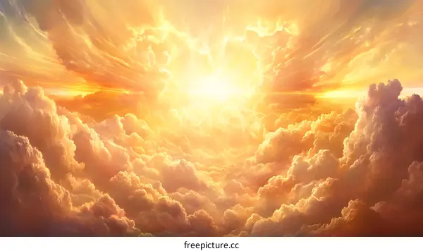 Golden Clouds and Rays of Light in the Sky