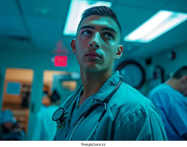 Portrait of a young male doctor wearing a stethoscope around his neck