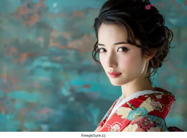 Beautiful Asian Woman in Traditional Japanese Kimono