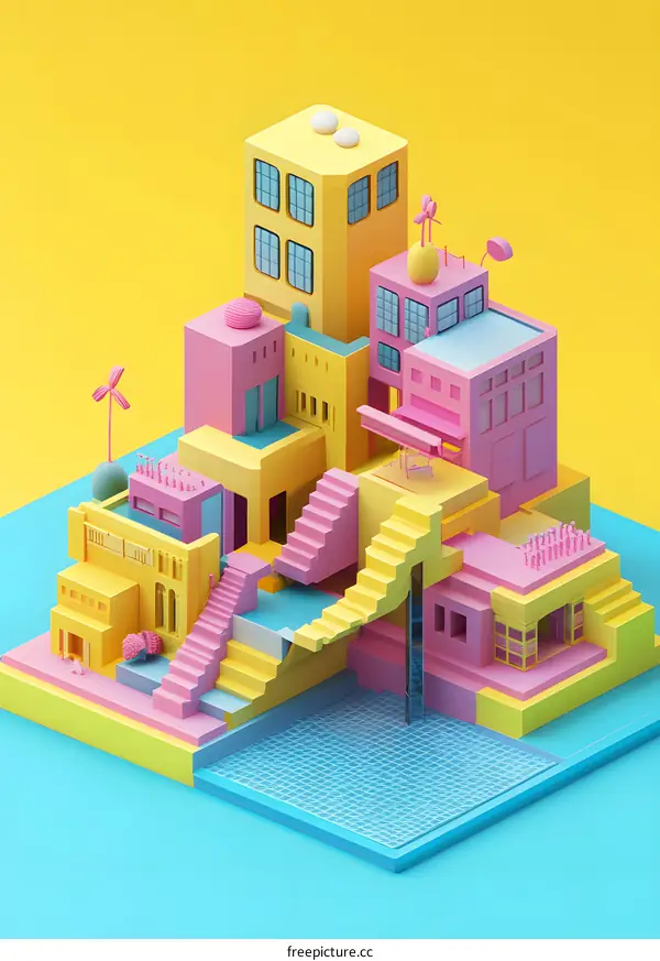 Colorful Abstract Isometric City Building Architecture
