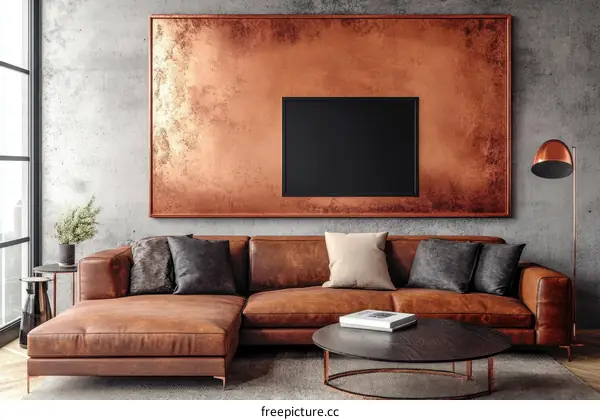Modern Copper Accent Wall Living Room Interior