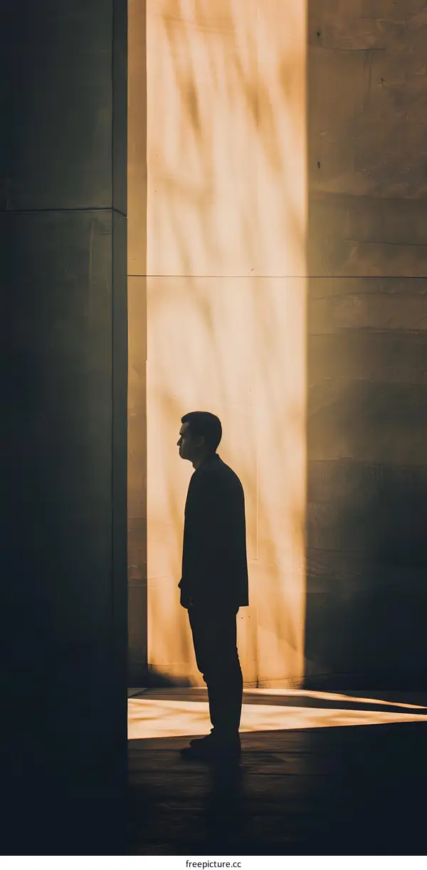 Man Standing in a Shadow of a Building