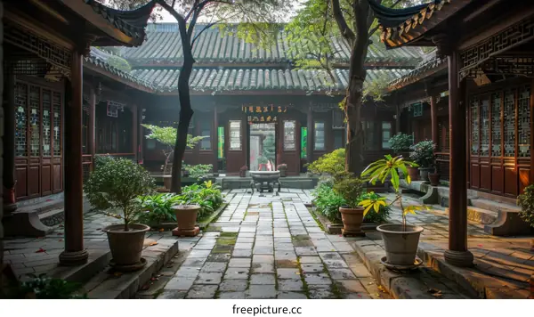Courtyard of a Traditional Chinese Courtyard House