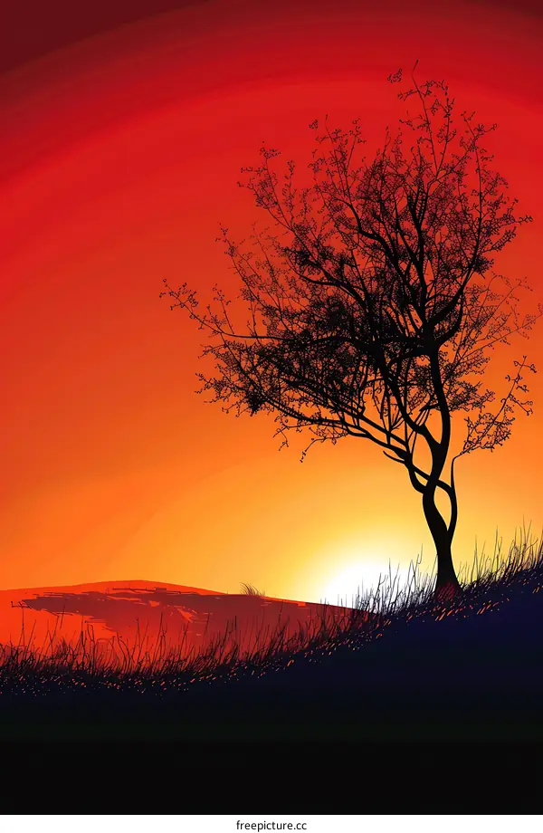Silhouette of a Tree at Sunset