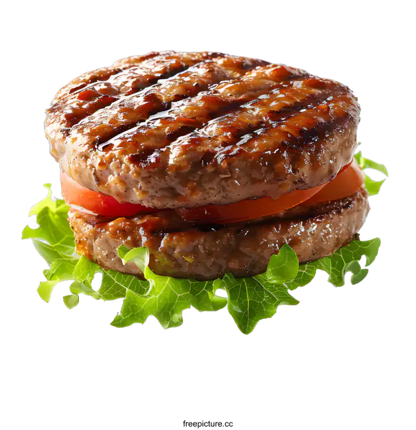 [Transparent Background PNG]Beef patty with tomato and lettuce