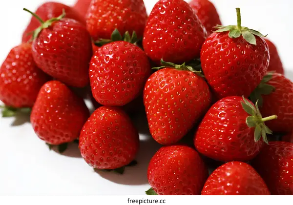 Fresh Red Ripe Strawberries Piled Together with Green Tops