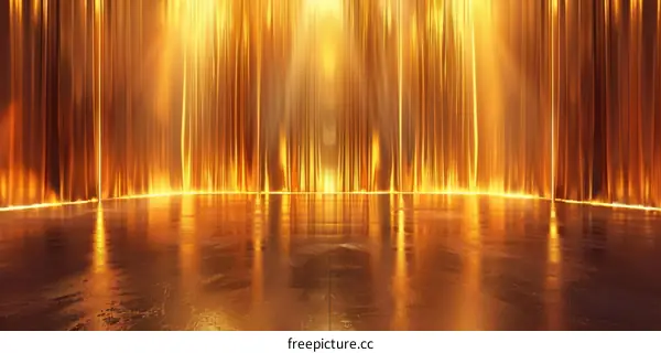 Golden Stage Background with Spotlights and Glowing Floor