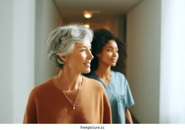 Two Diverse Healthcare Professionals in a Hospital Corridor