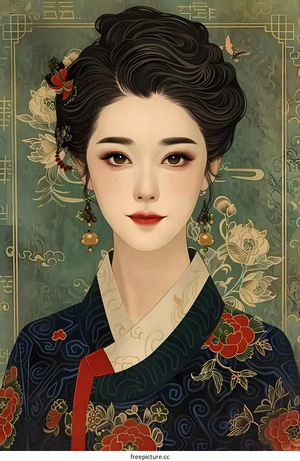 Portrait of a young woman in traditional Korean dress