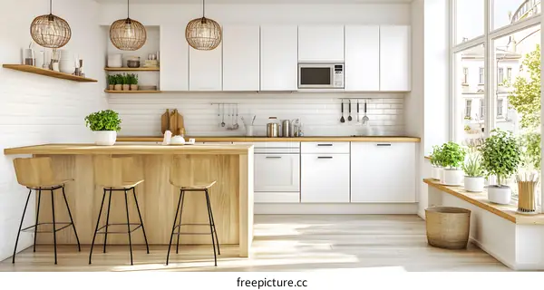 Modern Kitchen Interior Design with White Cabinets and Wood Countertops