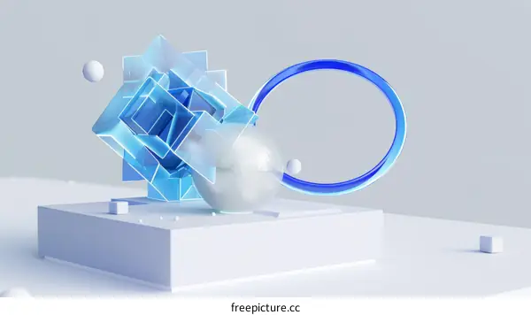 Blue and white geometric shapes on a white background