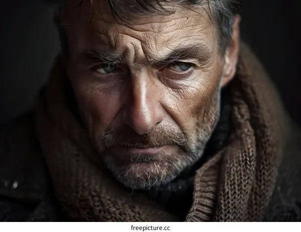 portrait of an old man with a beard and a brown scarf