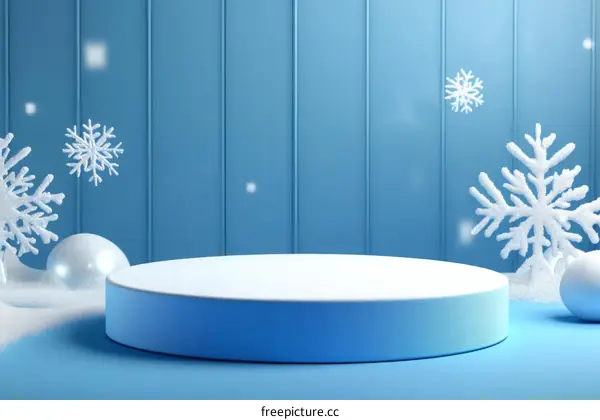 Winter Blue Product Display Podium with Snowflakes