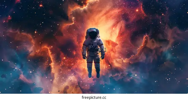 Astronaut in a spacesuit floating in the vastness of space