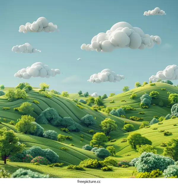 Tranquil Green Hills Under Blue Sky
