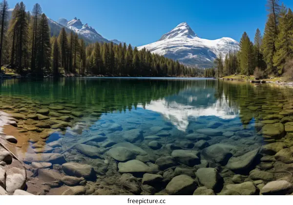 Mountains and crystal clear lake